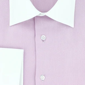 Chemise en twill parme col et poignets mousquetaires blancs