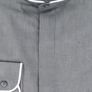 Chemise cintrée grise col mao biais blanc