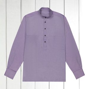 chemise à col mao en coton de luxe aubergine