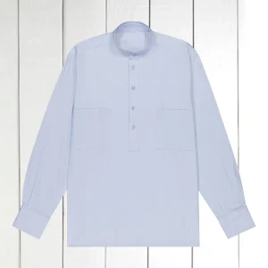 chemise à col mao en coton de luxe azur