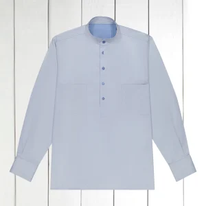 chemise à col mao en coton de luxe powder blue