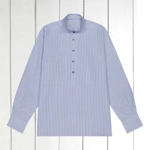 chemise à col mao en coton de luxe rayures ciel