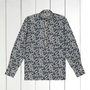 chemise col mao en coton Liberty® fleurs blanches