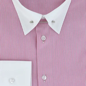 Chemise cintrée col anglais fines rayures roses