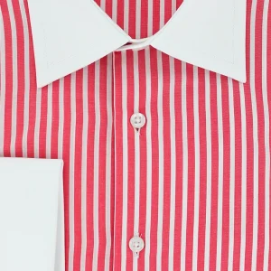 Chemise à rayures rouges col et poignets mousquetaires blancs