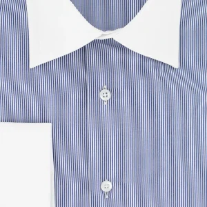 Chemise à rayures bleu marine poignets mousquetaires blancs
