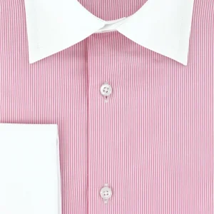 Chemise à rayures fines roses poignets mousquetaires blancs