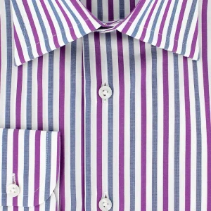 Chemise à rayures fuchsia et bleues double retors