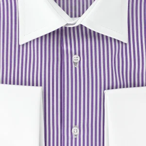 Chemise à rayures parmes col et poignets mousquetaires blancs