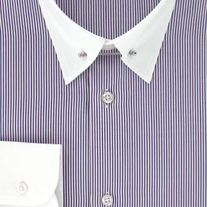 Chemise cintrée col anglais à rayures bleu marine et bordeaux