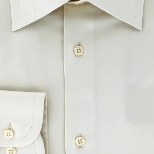 Chemise en satin de coton beige col français