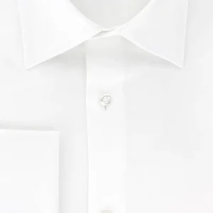 Chemise satin de coton blanc col français poignets mousquetaires
