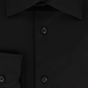 Chemise en satin de coton noir col français