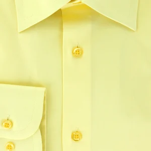 Chemise en satin de coton jaune col français