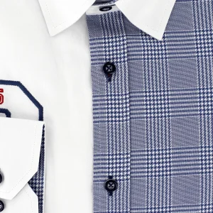 Chemise sport chic carreaux bleus brodée