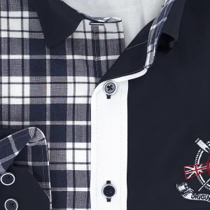 Chemise sport chic carreaux bleu marine brodée