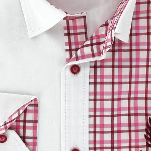 Chemise sport chic carreaux roses brodée