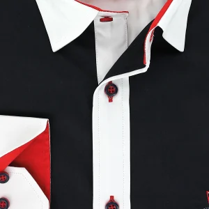 Chemise sport chic marine bande diagonale rouge brodée