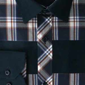 Chemise sport chic bleu marine à carreaux marron