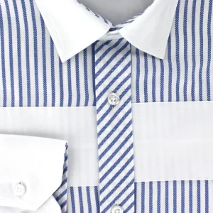 Chemise sport chic blanche à rayures bleu ciel