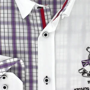 Chemise sport chic carreaux violet brodée