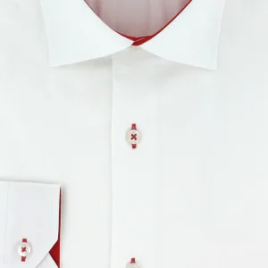 Chemise cintrée blanche opposition rouge