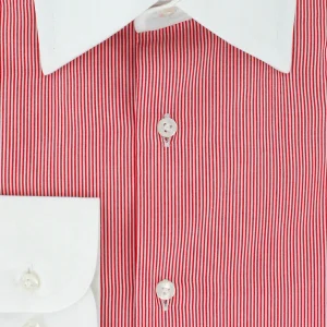 Chemise double retors col blanc à fines rayures rouges