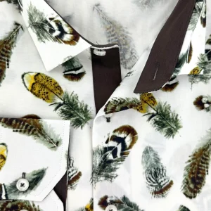 Chemise imprimée plumes marron - Brusque