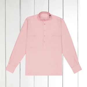 chemise col mao en coton brossé nude