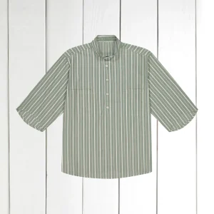 chemise Deauville manches courtes à col mao en coton kaki à rayures bicolores