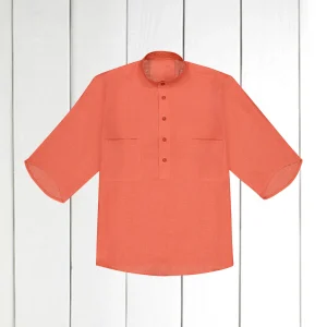 chemise Deauville manches courtes à col mao en toile pur lin coq de roche