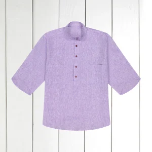 chemise Deauville manches courtes à col mao en lin violine