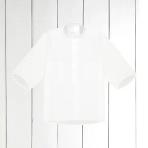 chemise Deauville manches courtes à col mao en seersucker blanc