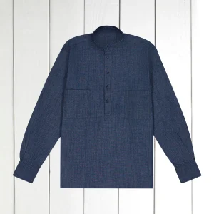 chemise à col mao en denim brut