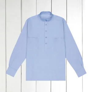 chemise col mao en coton oxford bleu dragée