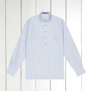 chemise col mao en coton oxford rayures bleues