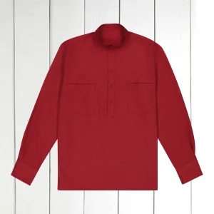 chemise col mao en coton rouge vermillon