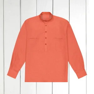 chemise col mao en toile pur lin coq de roche