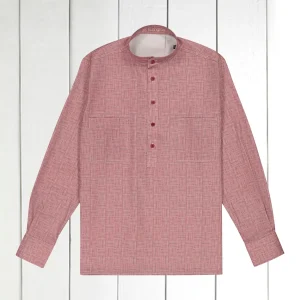 chemise col mao en coton motif damier