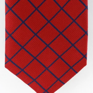 Cravate rouge à motifs bleu marine
