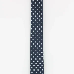 Cravate fine en soie marine fleurs blanc