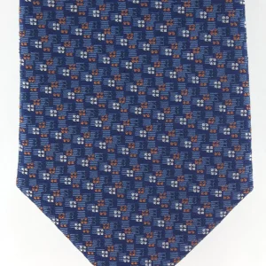 Cravate en soie tissée bleue motif marron