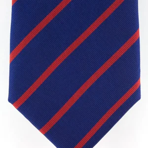 Cravate club en soie tissée bleu marine et rouge