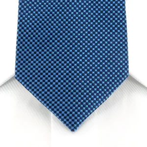 Cravate en soie tissée damier marine et ciel