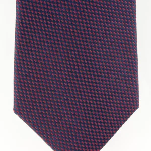 Cravate en soie tissée bleu marine motifs rouges