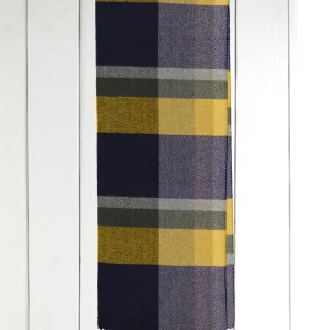 écharpe en laine et cachemire à grands carreaux jaunes