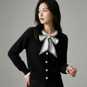 Cardigan Court Coréen Femme avec Nœud