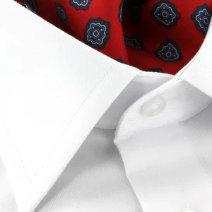 Foulard ascot homme en soie rouge à motif bleu marine