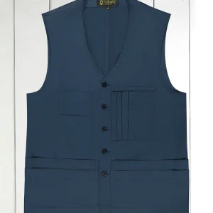 gilet 20 poches en serge de coton extensible dark navy