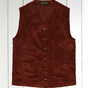 gilet à poches plaquées en velours de laine châtaigne